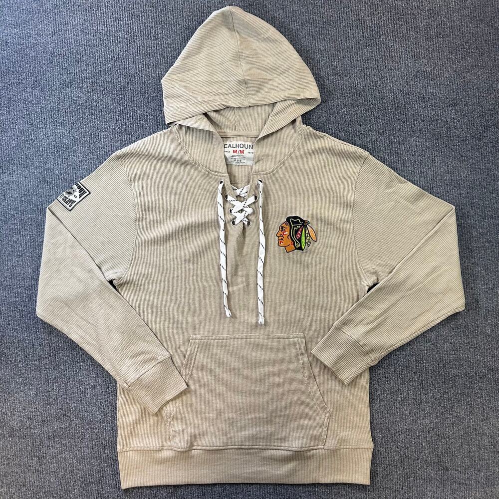 NHL Men's Chicago Blackhawks Waffle Knit Hoodie Skate Lace Drawstring Hockey M